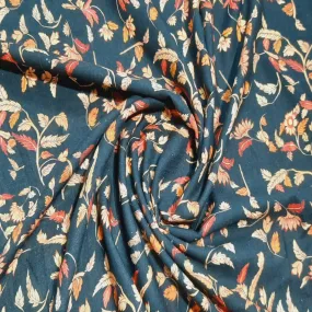 Black Leaf Print Cotton Linen Fabric