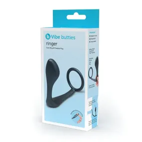 B-Vibe Butties Ringer Cock Ring & Prostate Plug - Black