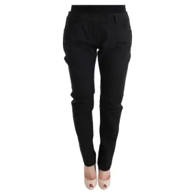 Ermanno Scervino Sleek Black Cotton Slim Fit Pants