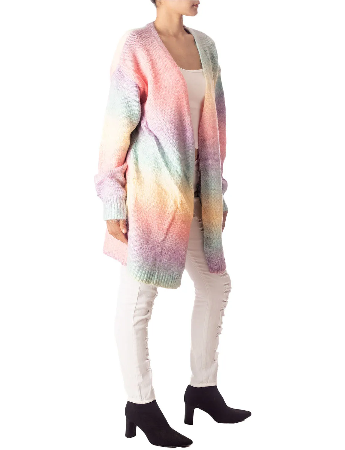 iB-iP Women's Gradient Multicolor Sweater Loose Oversized Long Sleeve Cardigan