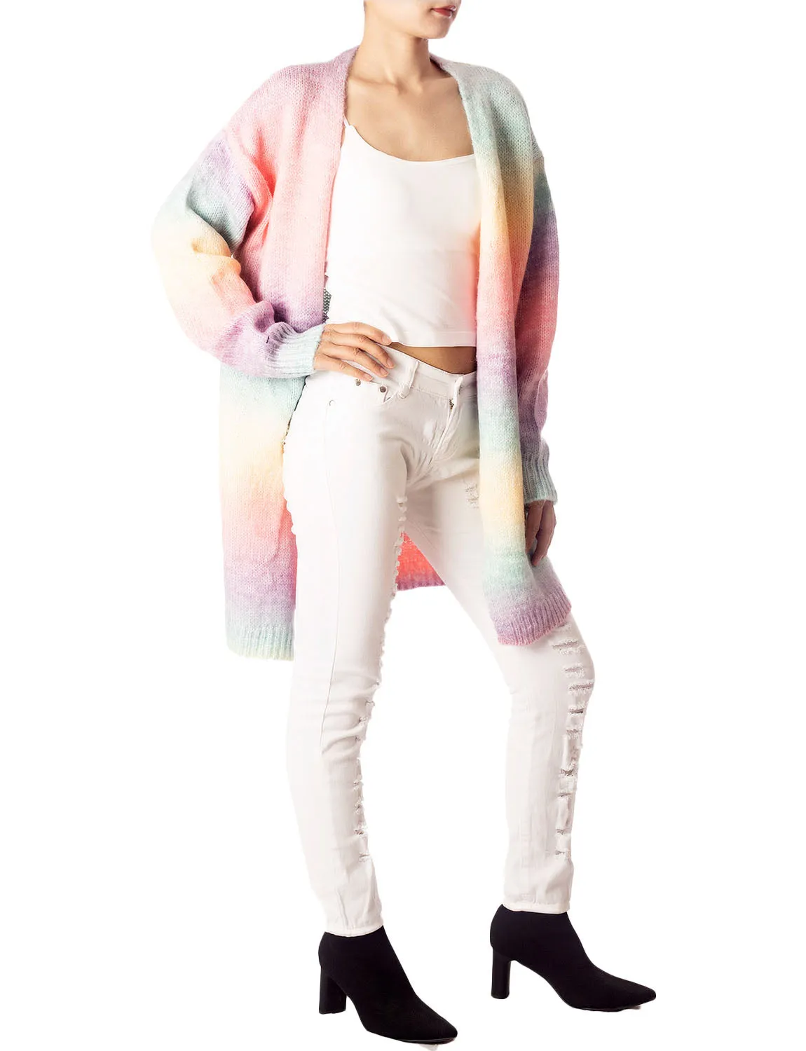 iB-iP Women's Gradient Multicolor Sweater Loose Oversized Long Sleeve Cardigan