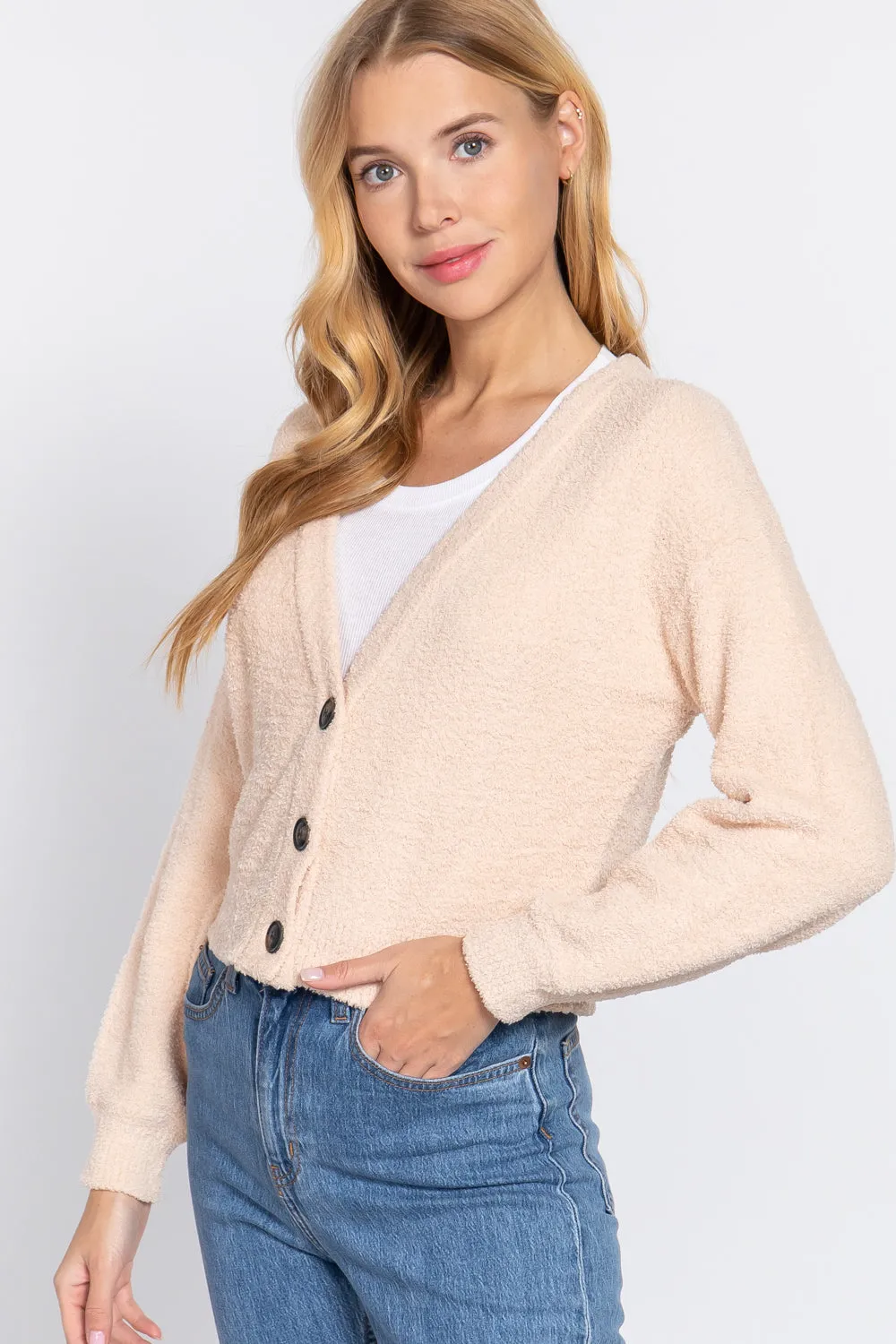 Long Slv V-neck Sweater Cardigan - 2 colors