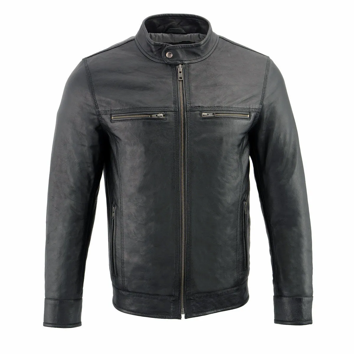 Milwaukee Leather SFM1866 Men's Classic Black Moto Leather Jacket with Zipper Front