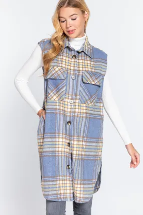 Notched Collar Brushed Plaid Vest - 2 styles