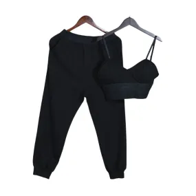 Pre Order:  Black Crop Top High Waist Pants Set