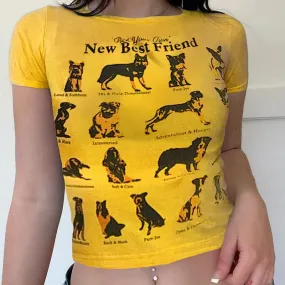 Retro Dog Print American Slim Casual Short Women's T-shirt