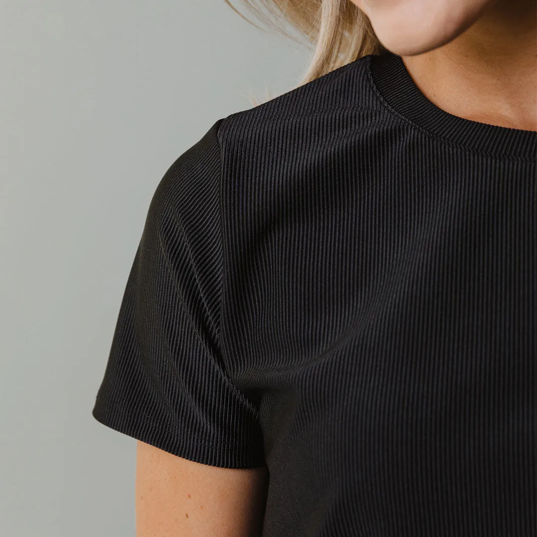 Ribbed Basic Crew Neck Tee, Black