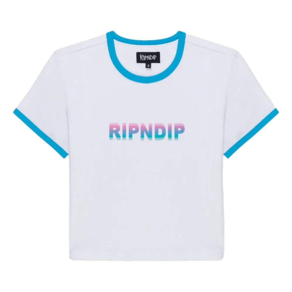 RIPNDIP WOMEN'S DIGITAL DREAM CROPPED RINGER TEE-WHITE