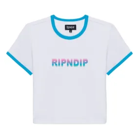 RIPNDIP WOMEN'S DIGITAL DREAM CROPPED RINGER TEE-WHITE