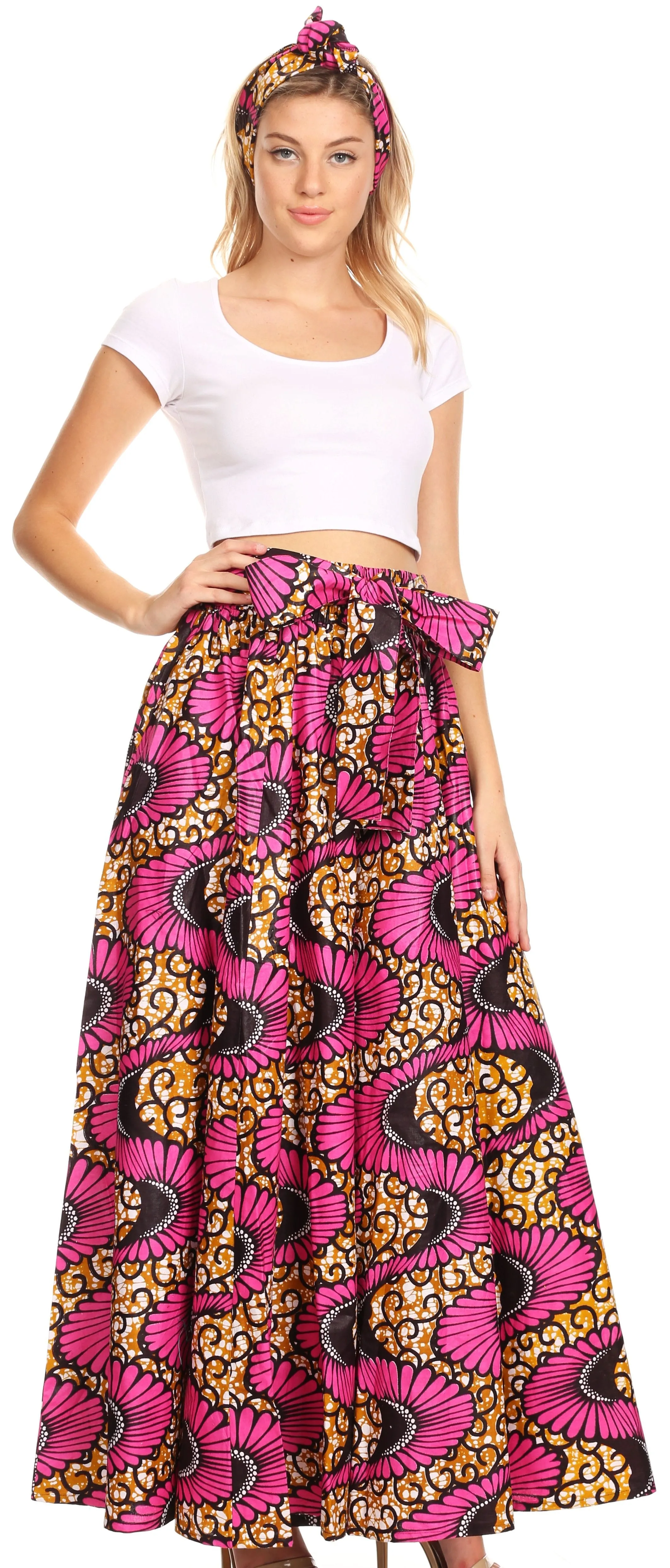 Sakkas Sora Women's Wide Leg Loose African Ankara Print Pants Casual Elastic Waist