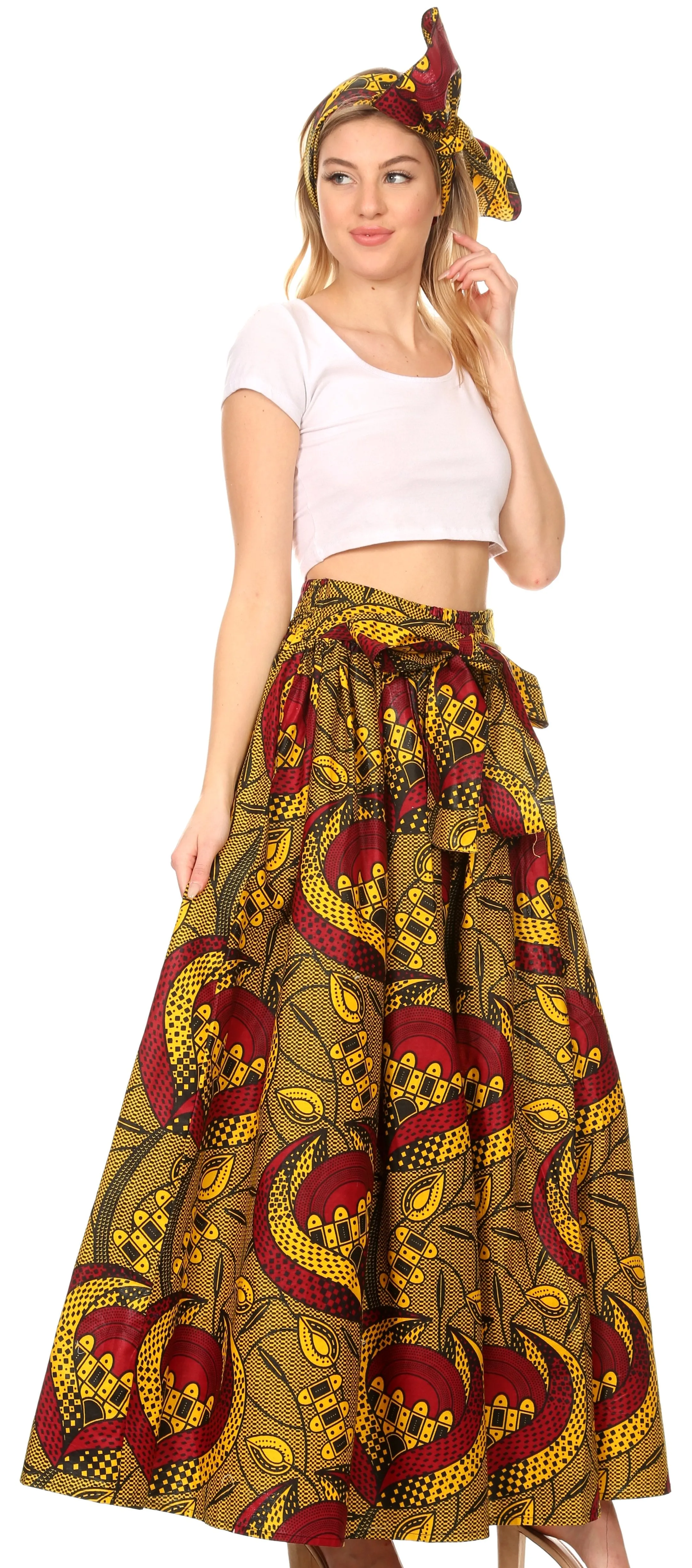 Sakkas Sora Women's Wide Leg Loose African Ankara Print Pants Casual Elastic Waist