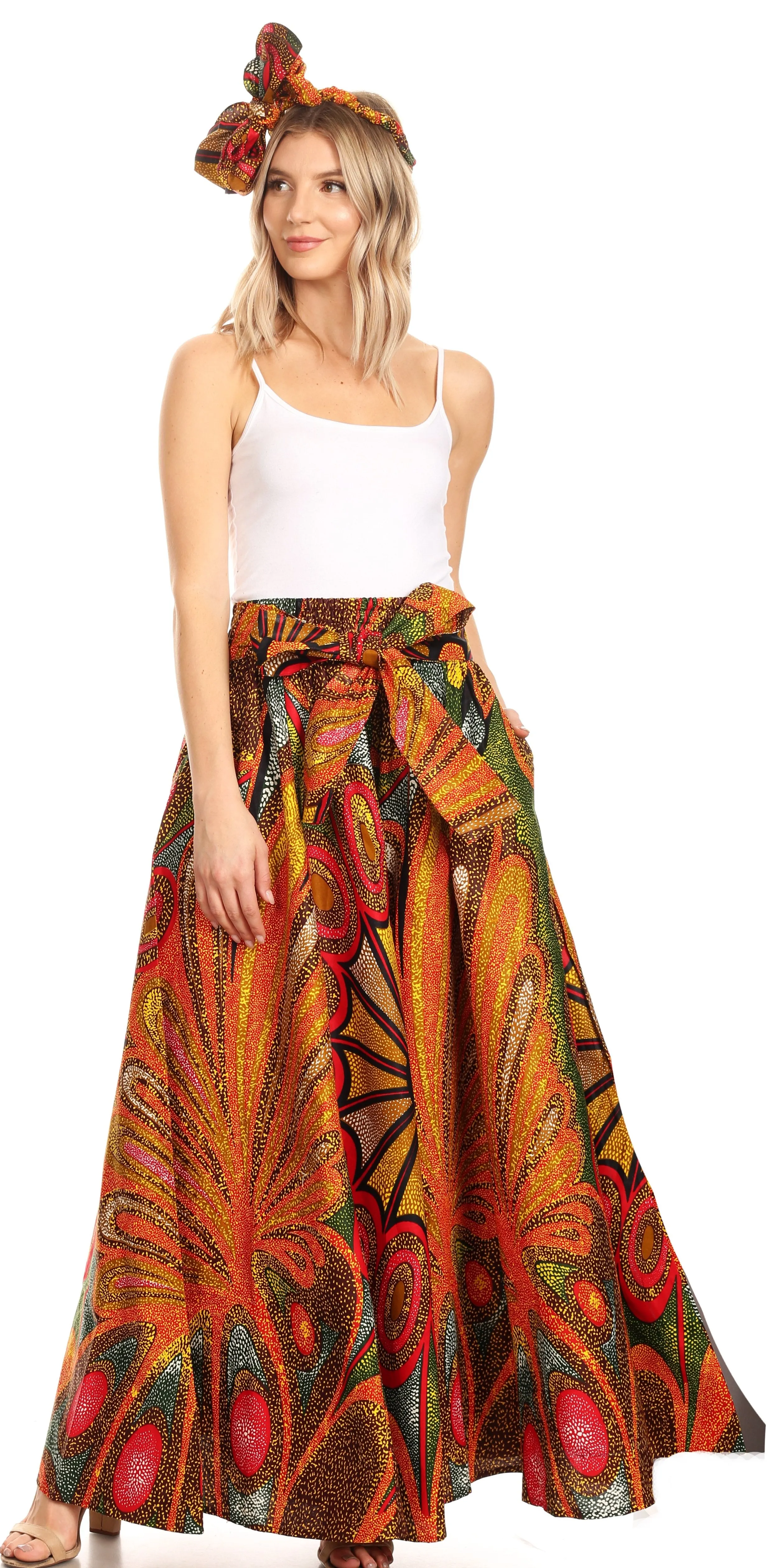 Sakkas Sora Women's Wide Leg Loose African Ankara Print Pants Casual Elastic Waist