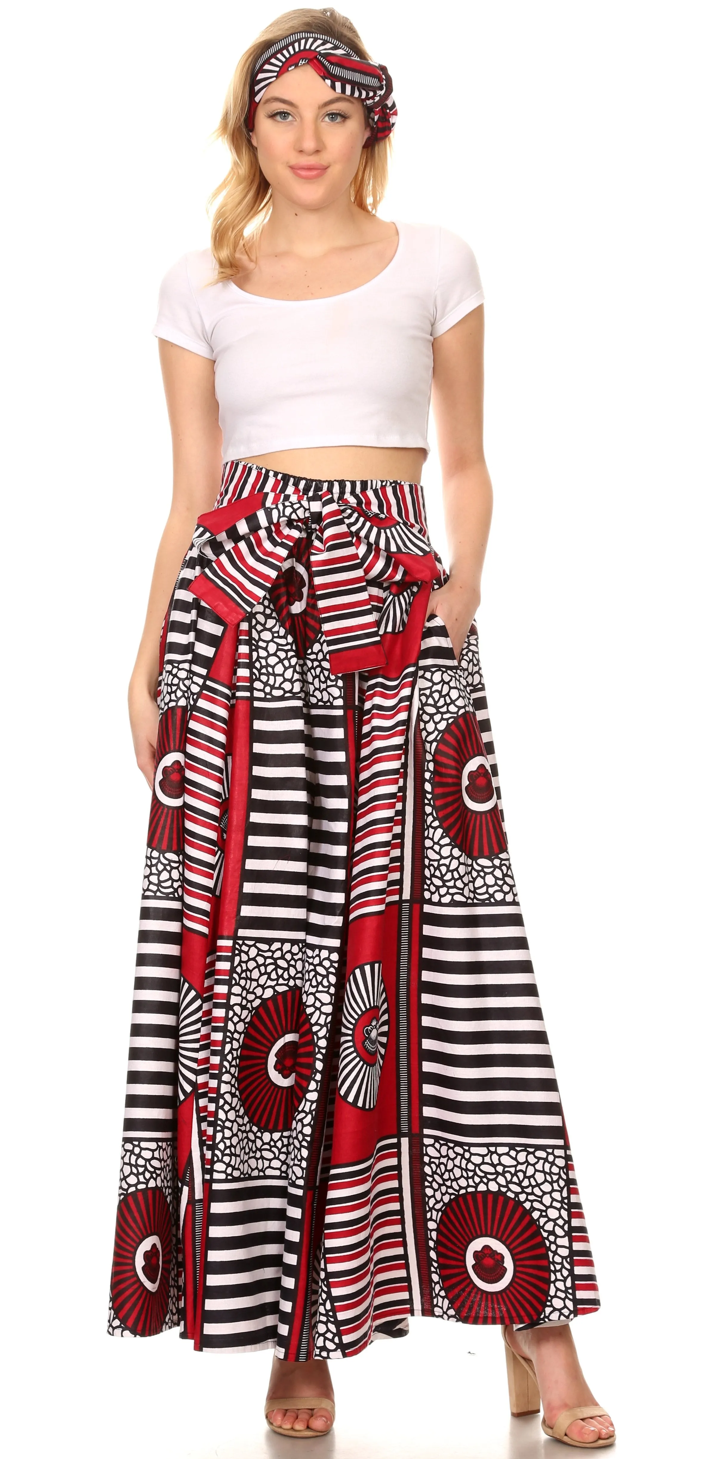 Sakkas Sora Women's Wide Leg Loose African Ankara Print Pants Casual Elastic Waist