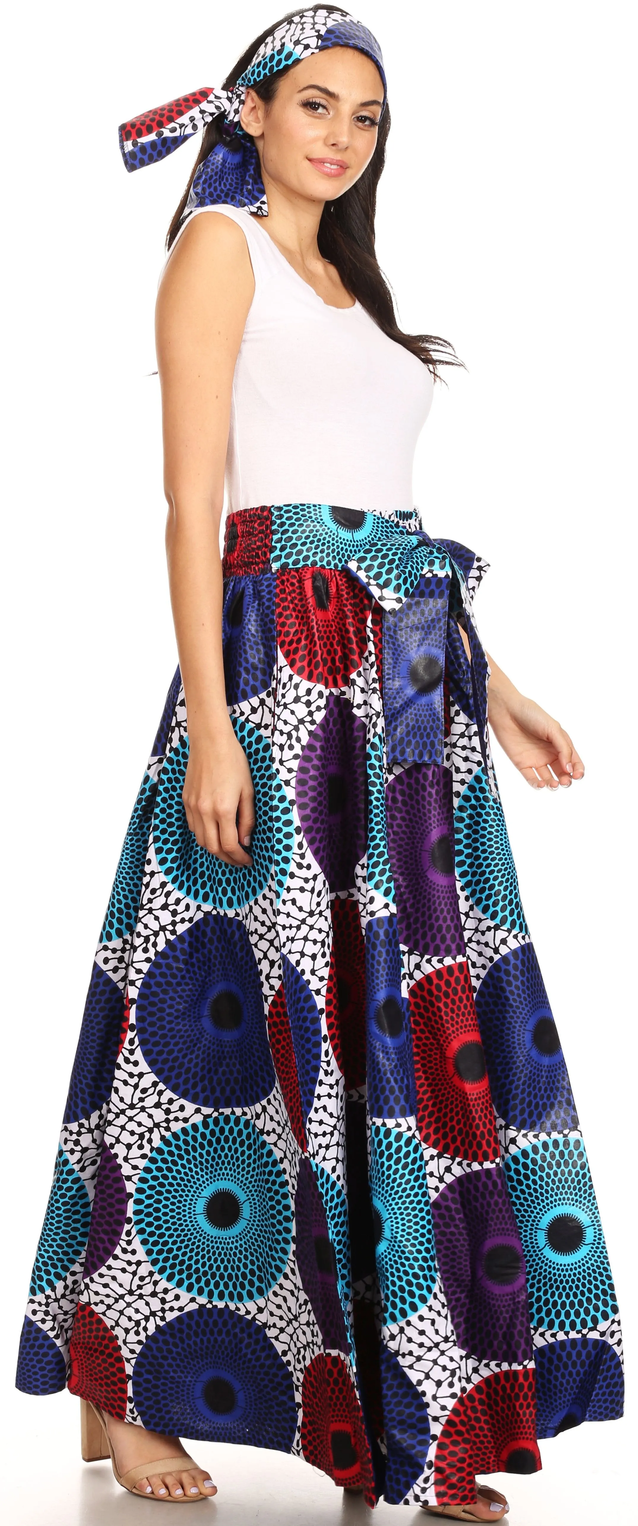 Sakkas Sora Women's Wide Leg Loose African Ankara Print Pants Casual Elastic Waist