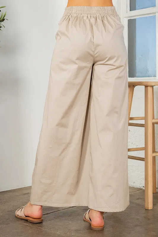 TEEK - Khaki Cotton Wide Leg Side Pocketed Pants