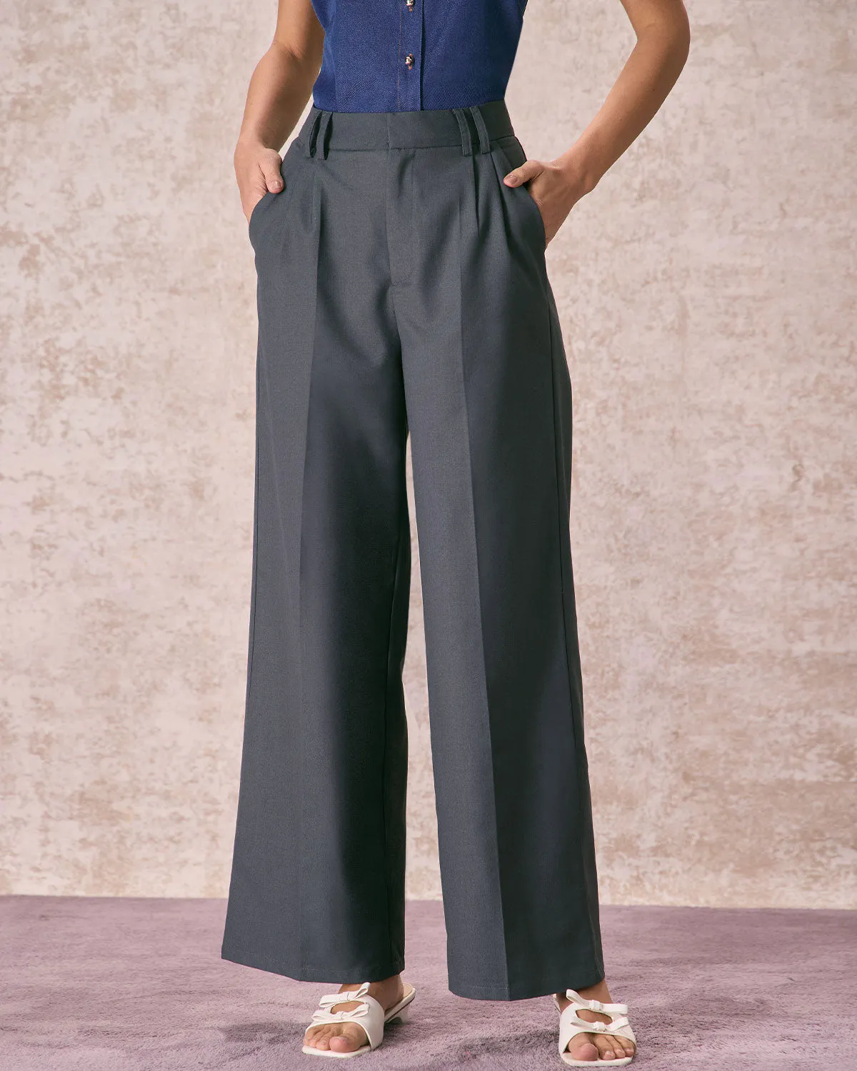 The Grey High Waisted Pleated Straight Pants