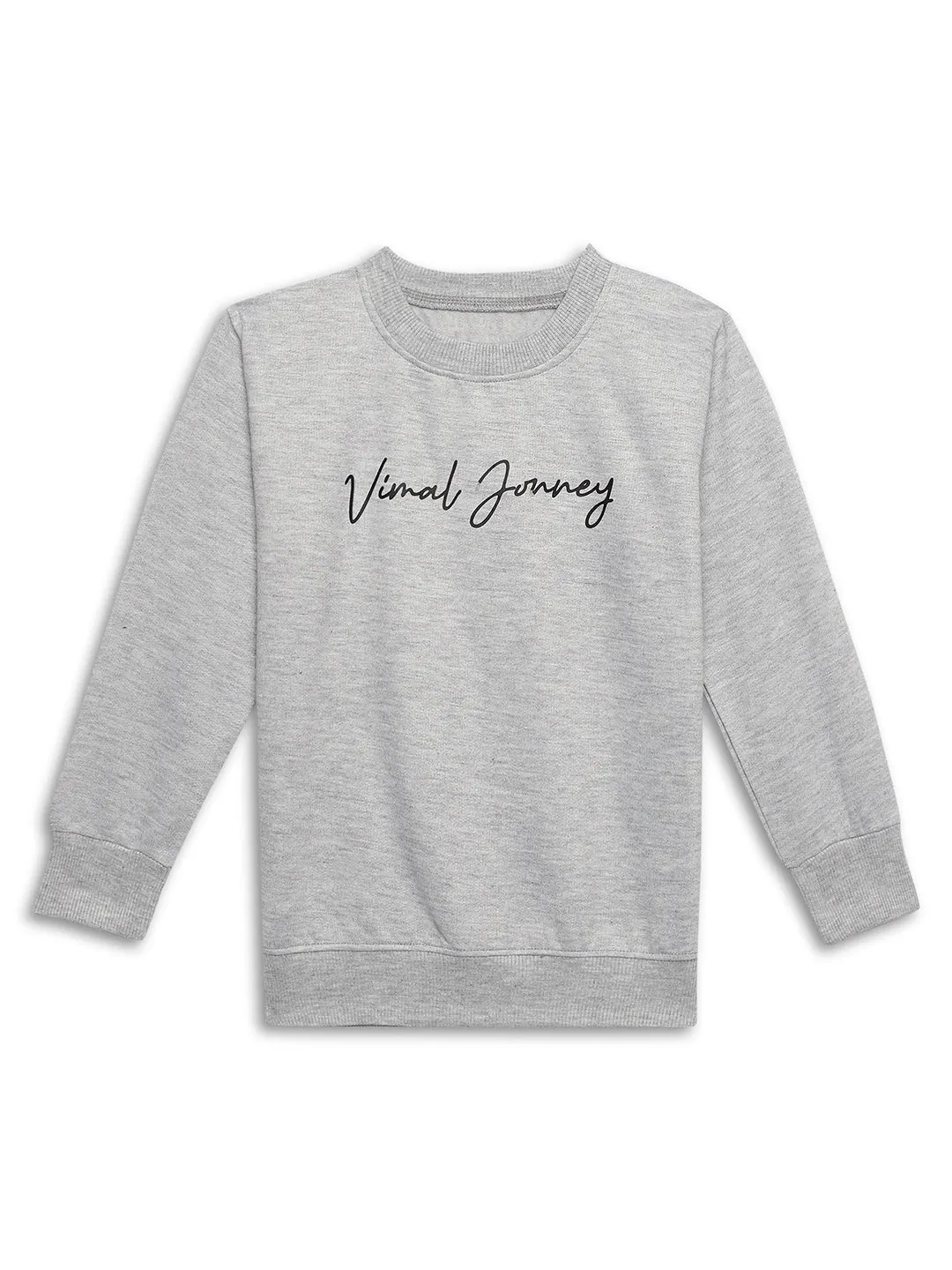 Vimal Jonney Grey Melange Printed Round Neck Cotton Fleece Tracksuit Co-ord Set for Kids